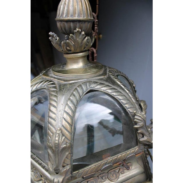 Italian Bronze Lantern with Curved Glass, Italy, 1850s, in Very Good conditions. Designed before 1890 Up to 250V...