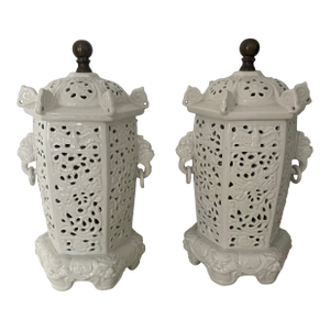 Pair of Pierce Porcelain Asian Lantern Lights