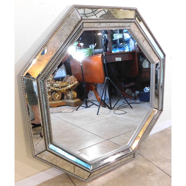 Glass Large Vintage Octagon Ornate Silver Hanging Wall Mirror For Sale - Image 7 of 10