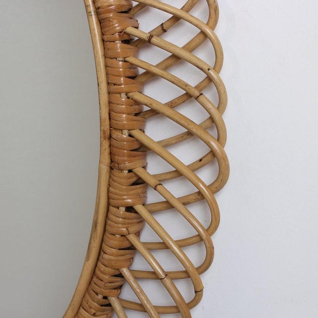 Vintage Italian Rattan Wall Mirror, 1960s For Sale - Image 10 of 12