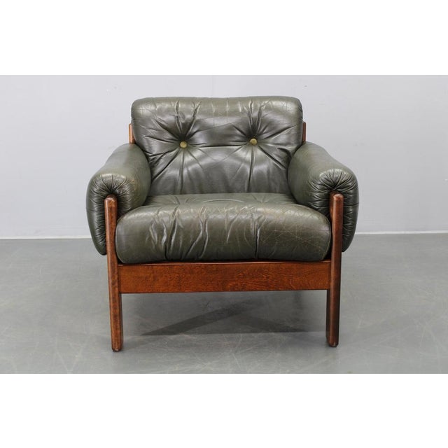 Mid-Century Modern Green Leather Chair, Czechoslovakia, 1970s For Sale - Image 3 of 18