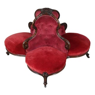 Victorian Conversation Seat Settee Couch Tete-a-Tete in Mahogany, 1860 For Sale