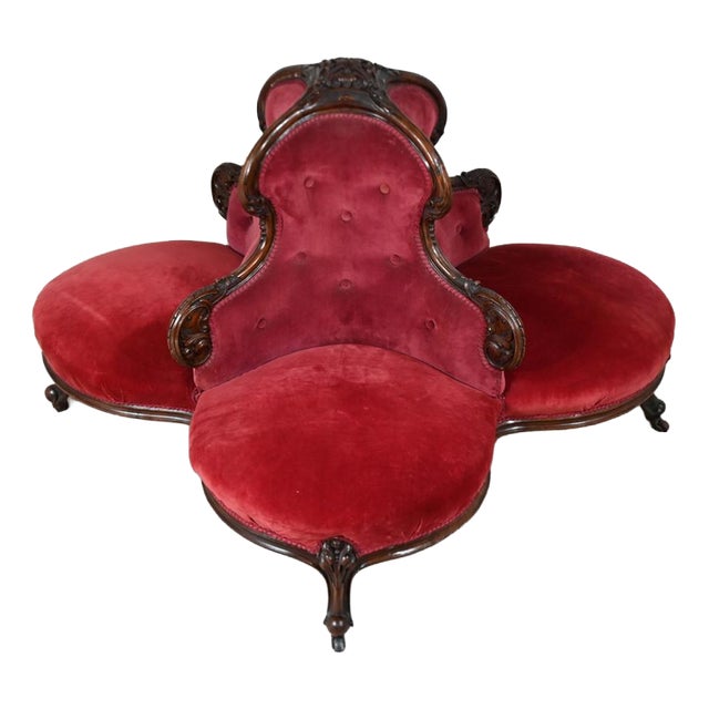 Victorian Conversation Seat Settee Couch Tete-a-Tete in Mahogany, 1860 For Sale