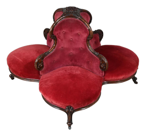 Victorian Conversation Seat Settee Couch Tete-a-Tete in Mahogany, 1860