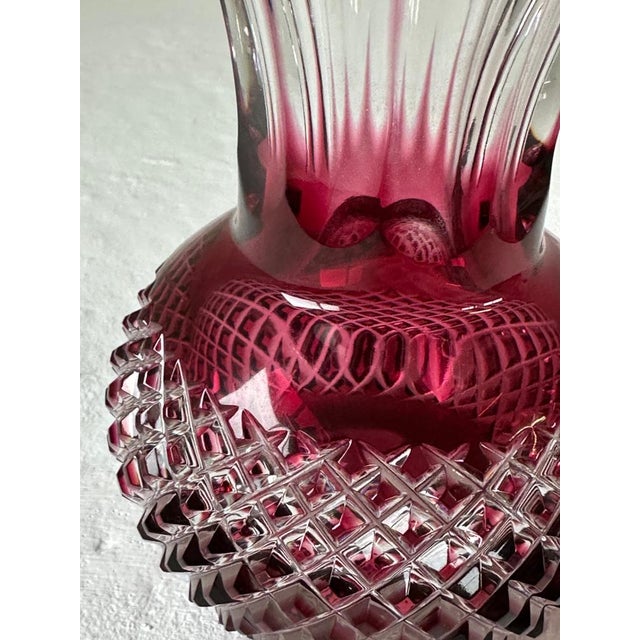 Mauve and Clear Cut Crystal Ball Vase with Trumpet Neck from Val Saint Lambert, 1890s For Sale - Image 3 of 6