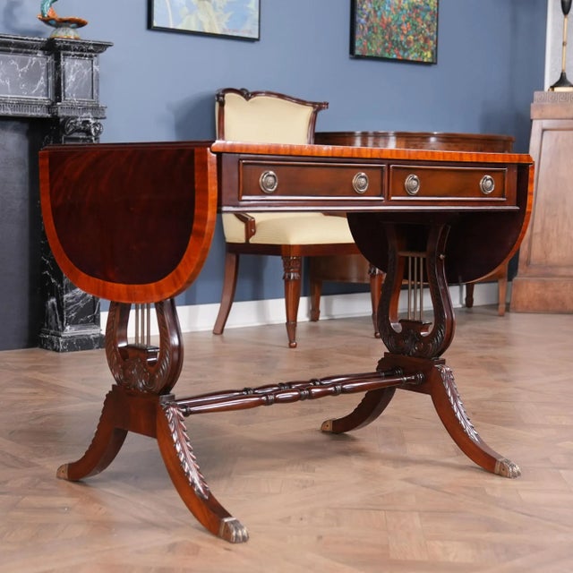 2020s Niagara Furniture Mahogany Dropside Lyre or Harp Desk For Sale - Image 5 of 12