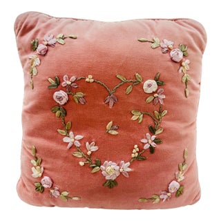 Early 20th Century Pink Velvet Rosette Pillow For Sale