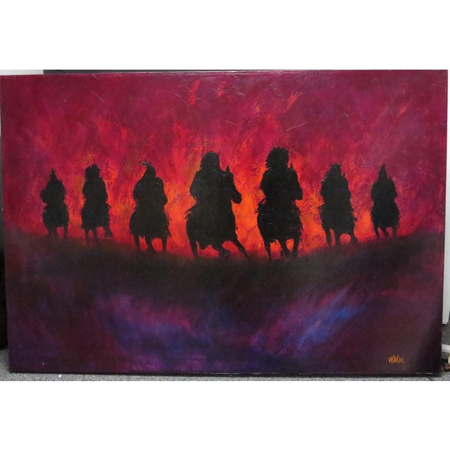 Textile Donald Brewer Aka Wakpa Original Art Painting on Canvas 7 Night Riders For Sale - Image 7 of 10