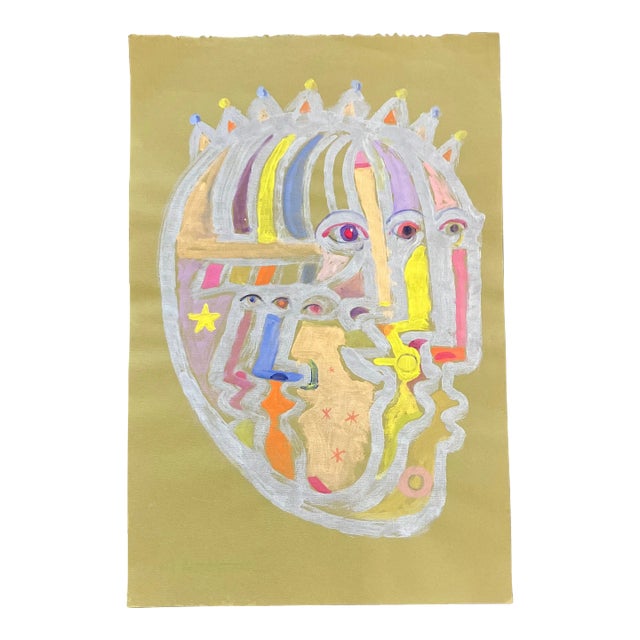 Contemporary Original E.J.Hartmann Abstract Cubist Portrait Painting Signed For Sale