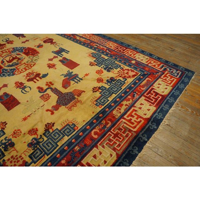 Textile Fantastic Tan Beige and Red Color With Florid and Animalistic Design Antique Chinese Ningxia Rug For Sale - Image 7 of 12