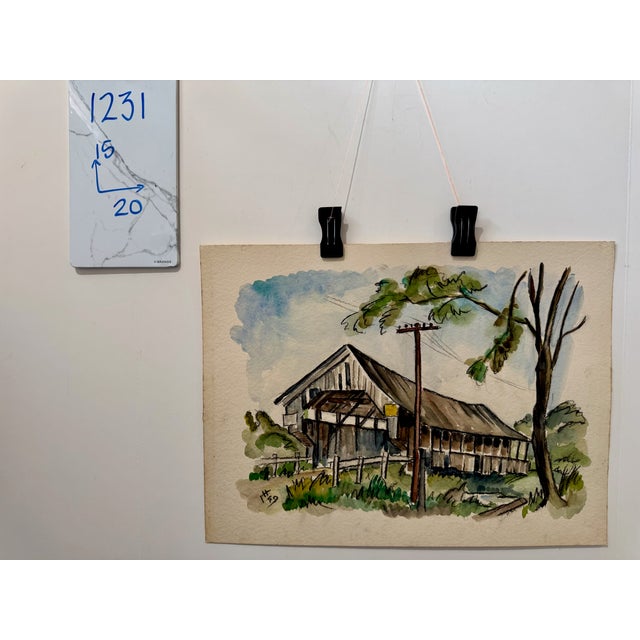 Paper Henry Emil Salloch Original Watercolor on Paper Old Rustic Barn, 1949. For Sale - Image 7 of 7