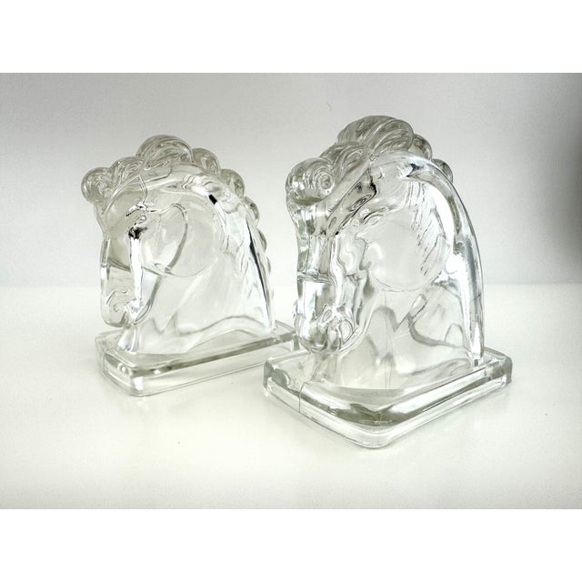 White French Art Deco Molded Glass Horse Head Bookends, Circa 1930 For Sale - Image 8 of 9
