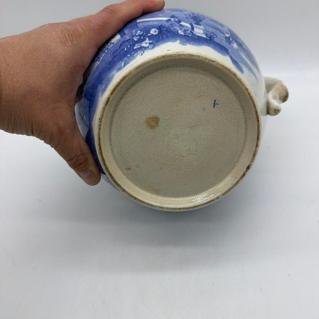 Ceramic Antique English Blue Transferware Pitcher, Romantic Landscape With Castle For Sale - Image 7 of 13