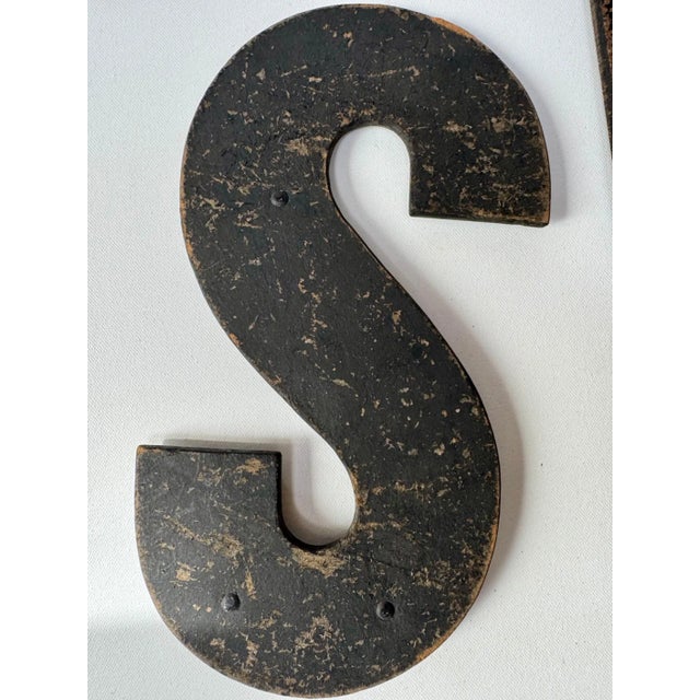 Set of 8 Vintage Distressed Black and Brown Wall Letters For Sale - Image 6 of 15