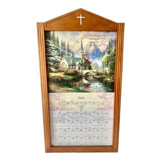 Vintage Arched Top Medium Toned Wood Wall Calendar Frame Holder. For Sale