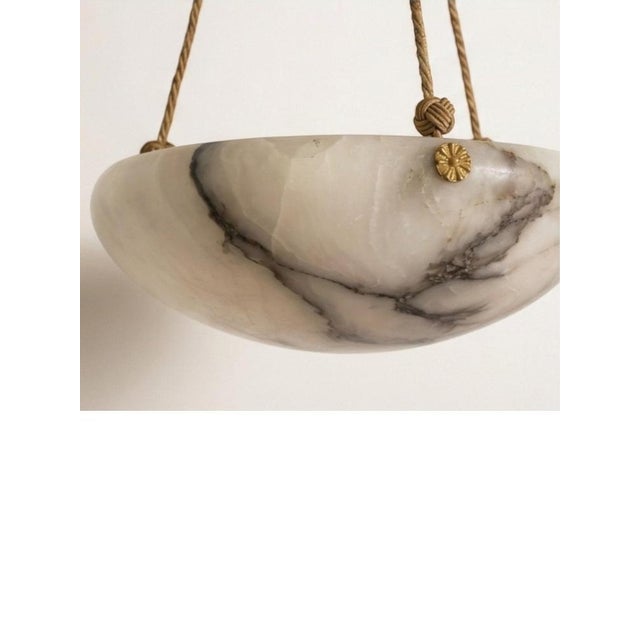 Swedish Modern Alabaster Pendant Light with Rope and Brass Details, 1940s For Sale - Image 3 of 10