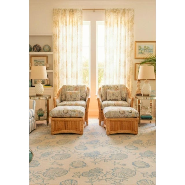 Vintage Pencil Reed Vivai Del Sud Style Coastal Regency Lounge Chairs With Matching Ottomans- Set 4 For Sale - Image 15 of 15