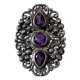 1970s Sterling Silver and Amethyst Ring, Size 8 For Sale