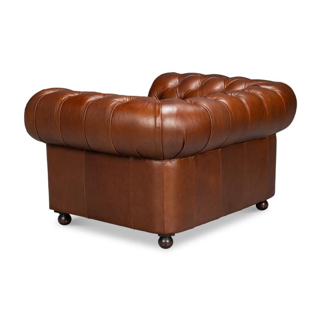 American British Brown Leather Chesterfield Armchair For Sale - Image 3 of 11