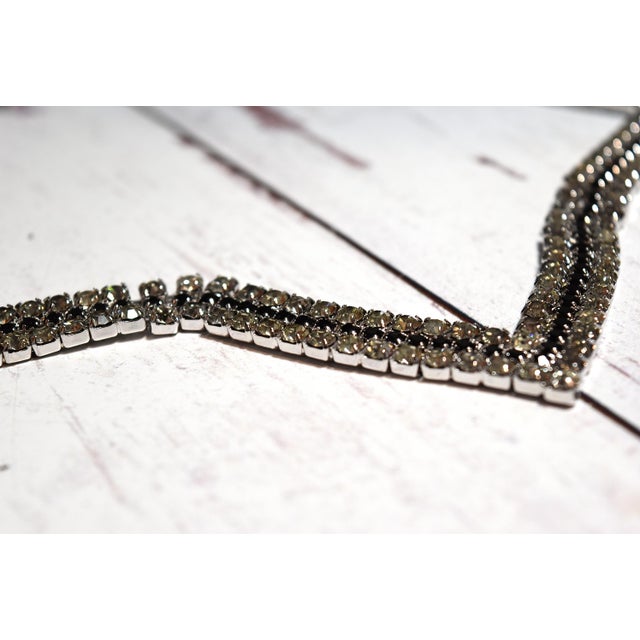 Vintage American Designer Alexis Kirk Clear and Black Rhinestone Star Necklace Choker For Sale - Image 4 of 17