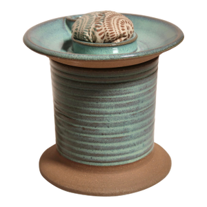 Mid Century Modern Handmade Studio Pottery Turquoise Glaze Pin Cushion Ceramic Sewing Vessel