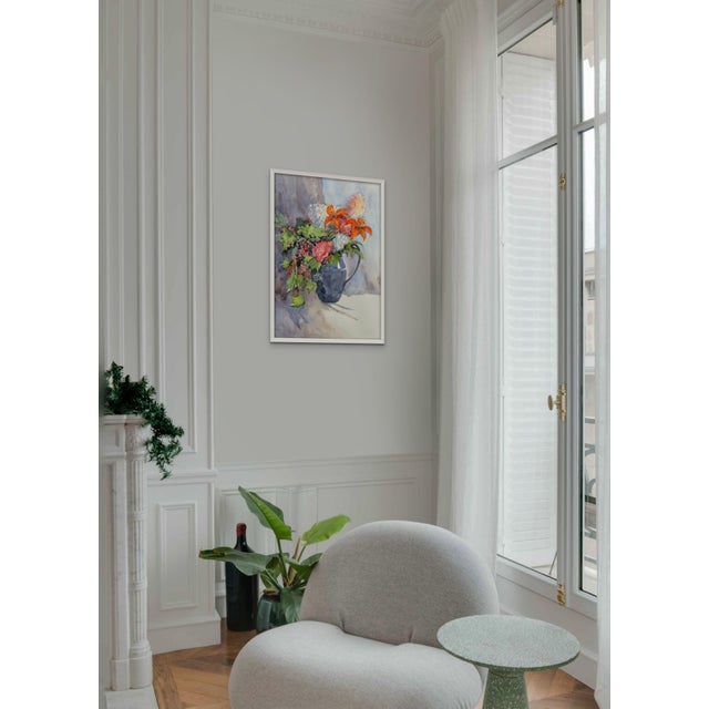 "Bouquet With Currant Sprigs" Original Impressionist Flower Still Life Watercolor on Paper Painting Art by Anna Novick, Framed For Sale - Image 4 of 6