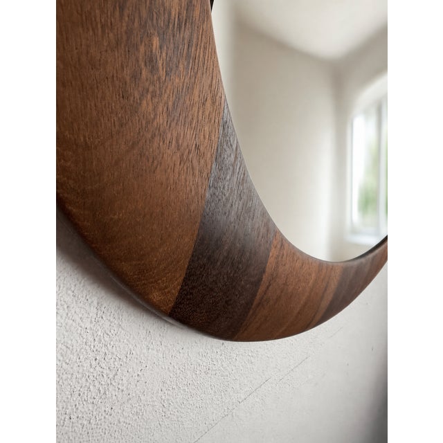 Large Handcrafted Convex Mirror in Wood from Rampel Designs, 1990s For Sale - Image 4 of 8