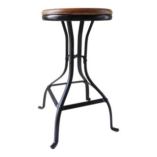 Vintage Iron & Oak Stool For Sale