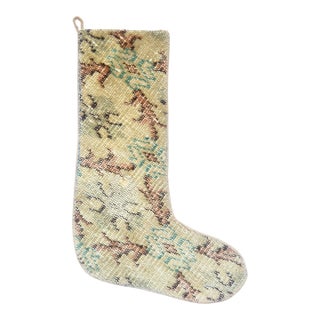Sand & Rust Vintage Kilim Christmas Stocking, Teal Accent Wool, 11.8 X 17.7 in – Handwoven One of a Kind Decor For Sale