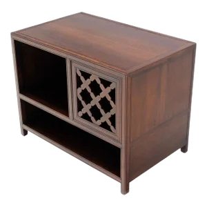 Baker Finished Back Walnut End Side Table Stand Carved Door Side Table