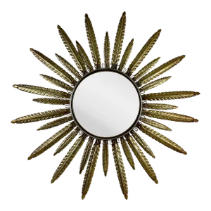 Hollywood Regency Feather Ray Gold-Tone Metal Sunburst Mirror