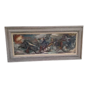 1955 Expressionist Oil Painting of Horse Drawn Firefighters by Edward Rosenfeld, Framed