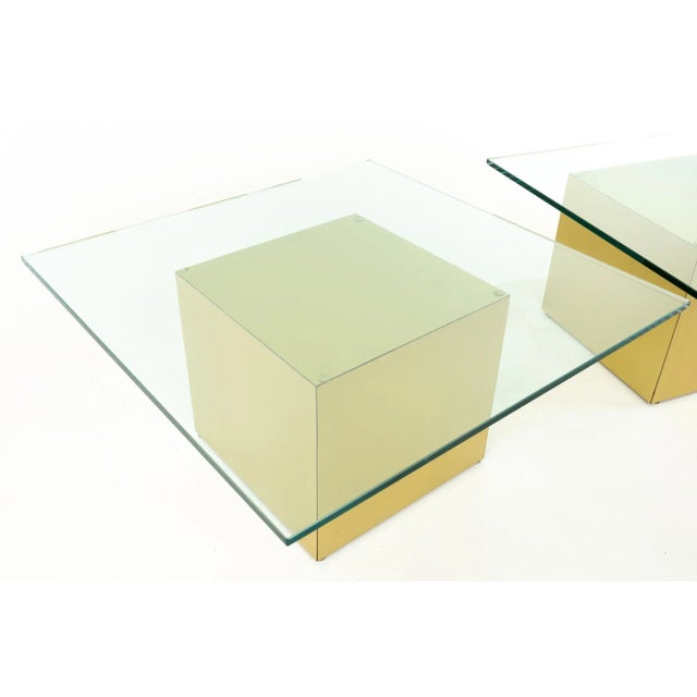 Paul Mayen Paul Mayen Style Mid Century Brass and Glass Side End Table - Pair For Sale - Image 4 of 13