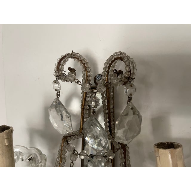 Glass Italian Venetian Crystal Beaded Mirrored Sconces, 1940s, Set of 2 For Sale - Image 7 of 16