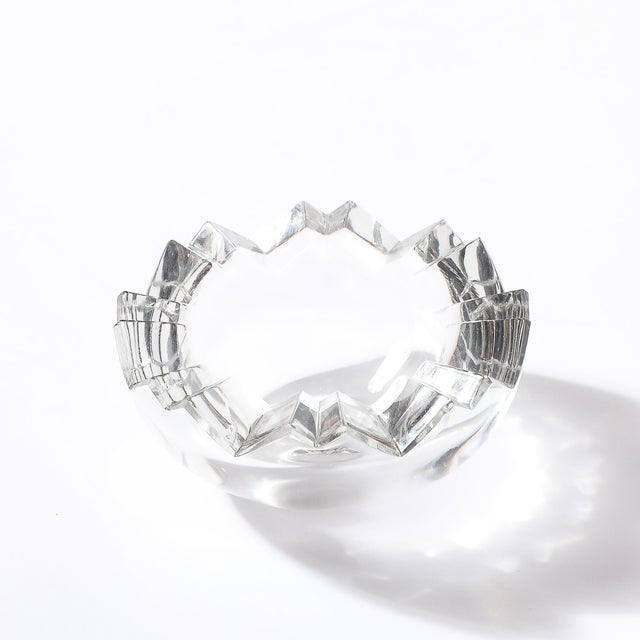 Transparent Mid-Century Crystal Ashtray With Crenelated Angular Motif Signed Rosenthal For Sale - Image 8 of 14