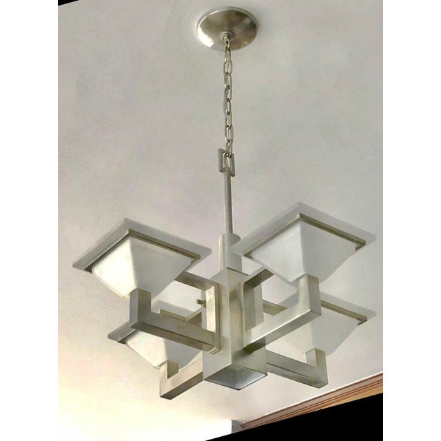 Silver Early 21st Century 5-Light Postmodern Mission Style Chandelier in Brushed Nickel Finish For Sale - Image 8 of 10