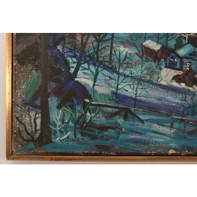 Mid 20th Century Country Snow Original Mid Century Naive Painting For Sale - Image 5 of 10