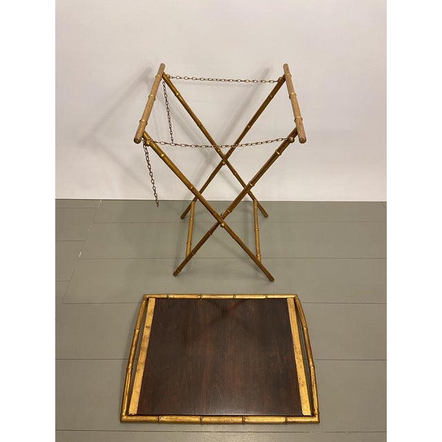 Gold Faux Bamboo Side Table with Tray, Italy, 1970s, Set of 2 For Sale - Image 8 of 10