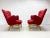 Pair of 1950’s Red Lounge chairs manufactured by Asko in Finland. Simple sculptural design. Birch legs.