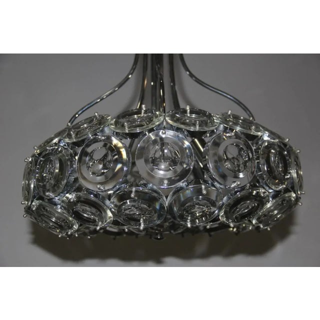 Silver Vintage Italian Steel & Glass Chandelier, 1970s For Sale - Image 8 of 11