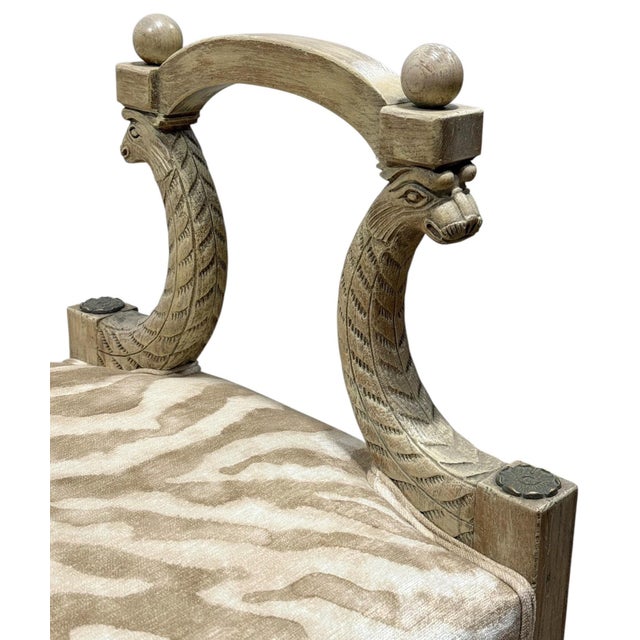 Neoclassical 1970s Baker Furniture Neoclassical Style Painted Bench / Ottoman Tiger Upholstery For Sale - Image 3 of 6