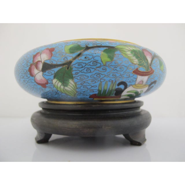 Chinese Turquoise Cloisonne Vase Flower Brush Washer Bowl Custom Stand For Sale - Image 4 of 16