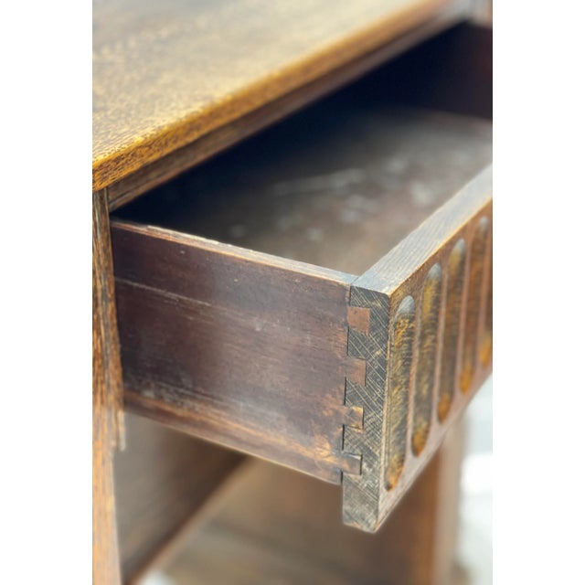 1970s Arts and Crafts Side Table With Carved Floral Drawer For Sale In Seattle - Image 6 of 7