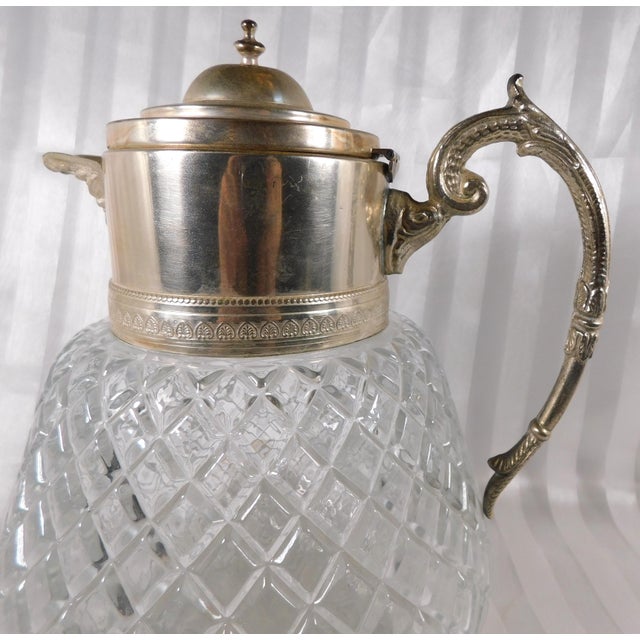 1940s Edward Latham Large Cut Crystal Carafe Jug Bottle Decanter With Silver Top For Sale - Image 9 of 11