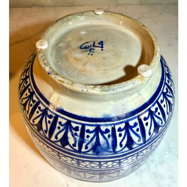 Antique Moroccan Fassi Pottery Jar Featuring Intricate, Hand-Painted Geometric and Floral Designs For Sale In Portland, ME - Image 6 of 7