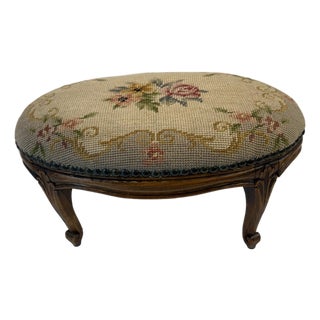 Antique French Needlepoint Footstool For Sale