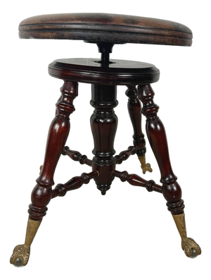 Antique Victorian Style Adjustable Piano Stool With Glass Ball-and-Claw Feet