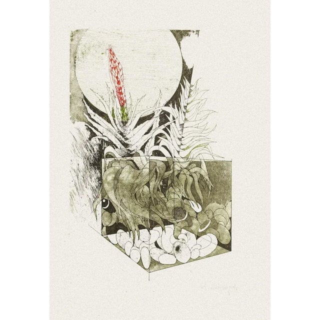 Composition is an original contemporary etching realized by Romano Campagnoli. Hand-signed on the lower right in pencil....