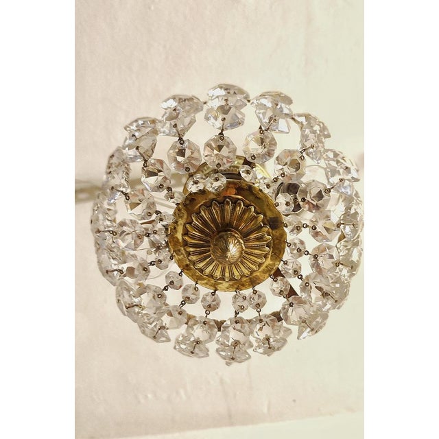 Metal Brass & Crystal Ceiling Lamp, Spain, 1950s For Sale - Image 7 of 15