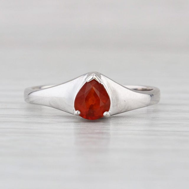 1980s 0.60ct Pear Orange Tourmaline Solitaire Ring 14k White Gold Size 7 For Sale - Image 4 of 8